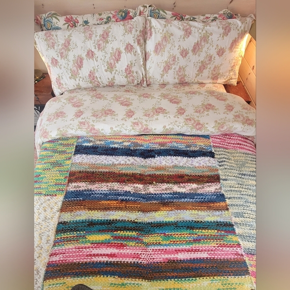 SOLD - VINTAGE Handmade Chenille Knit XL Blanket, Weighted Blanket, Patchwork - Picture 15 of 16